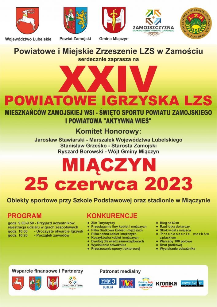 Zapraszamy na XXIV Powiatowe Igrzyska LZS Mieszkańców Zamojskiej Wsi – Święto Sportu Powiatu Zamojskiego